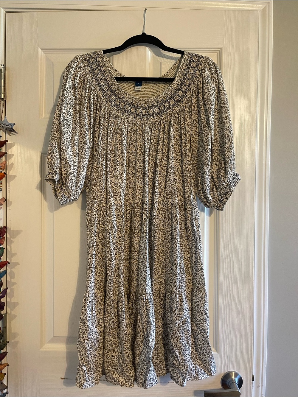 Old Navy Cream and Brown Smocked Floral Dress